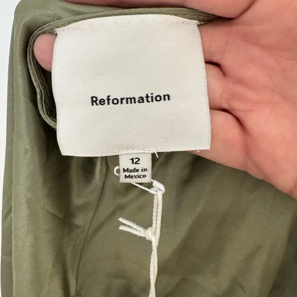 Reformation NWT Casette Silk Dress Size 12 in Artichoke - Picture 11 of 14